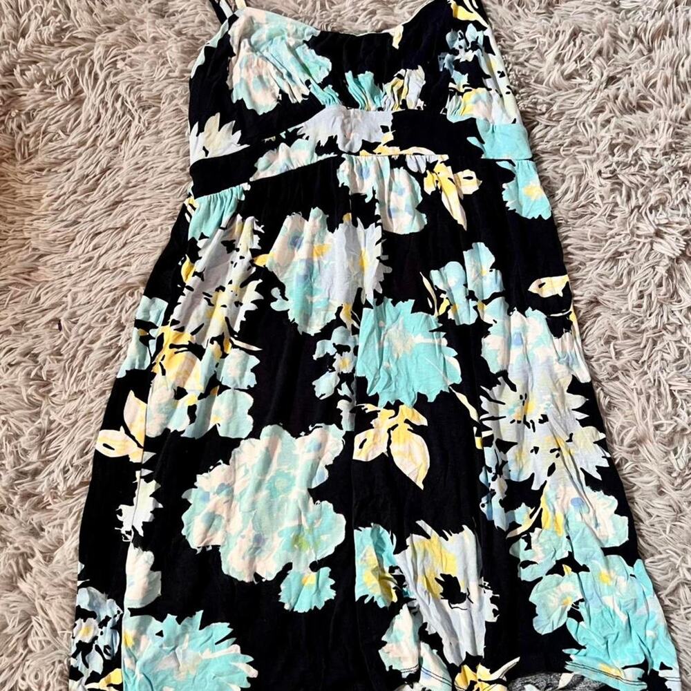Teal Black Floral 2000s Y2K Nostalgia Cottage Core Fairy Preppy Whimsygoth Dress